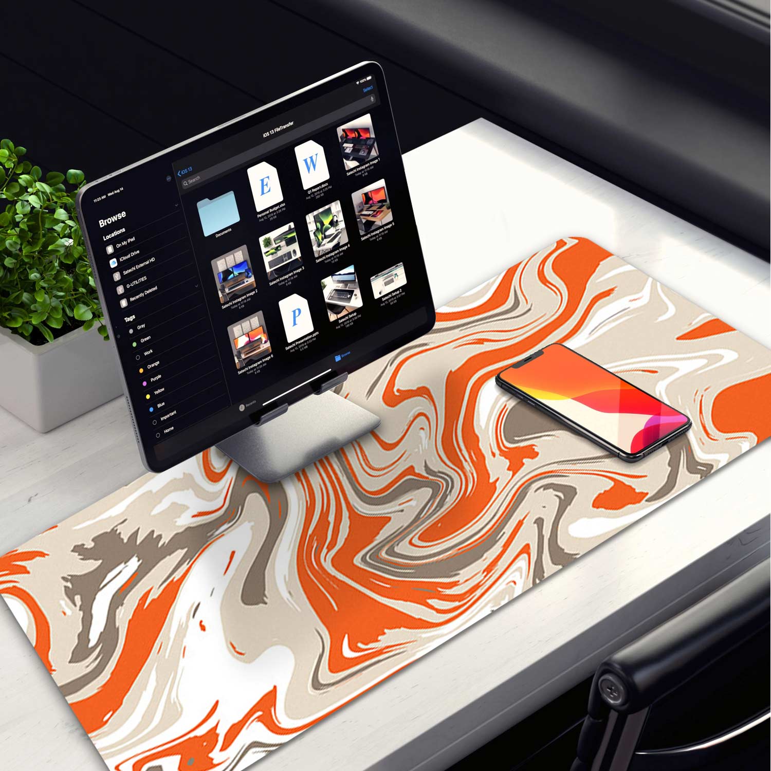 Abstract Orange Pattern Mouse Pad Long