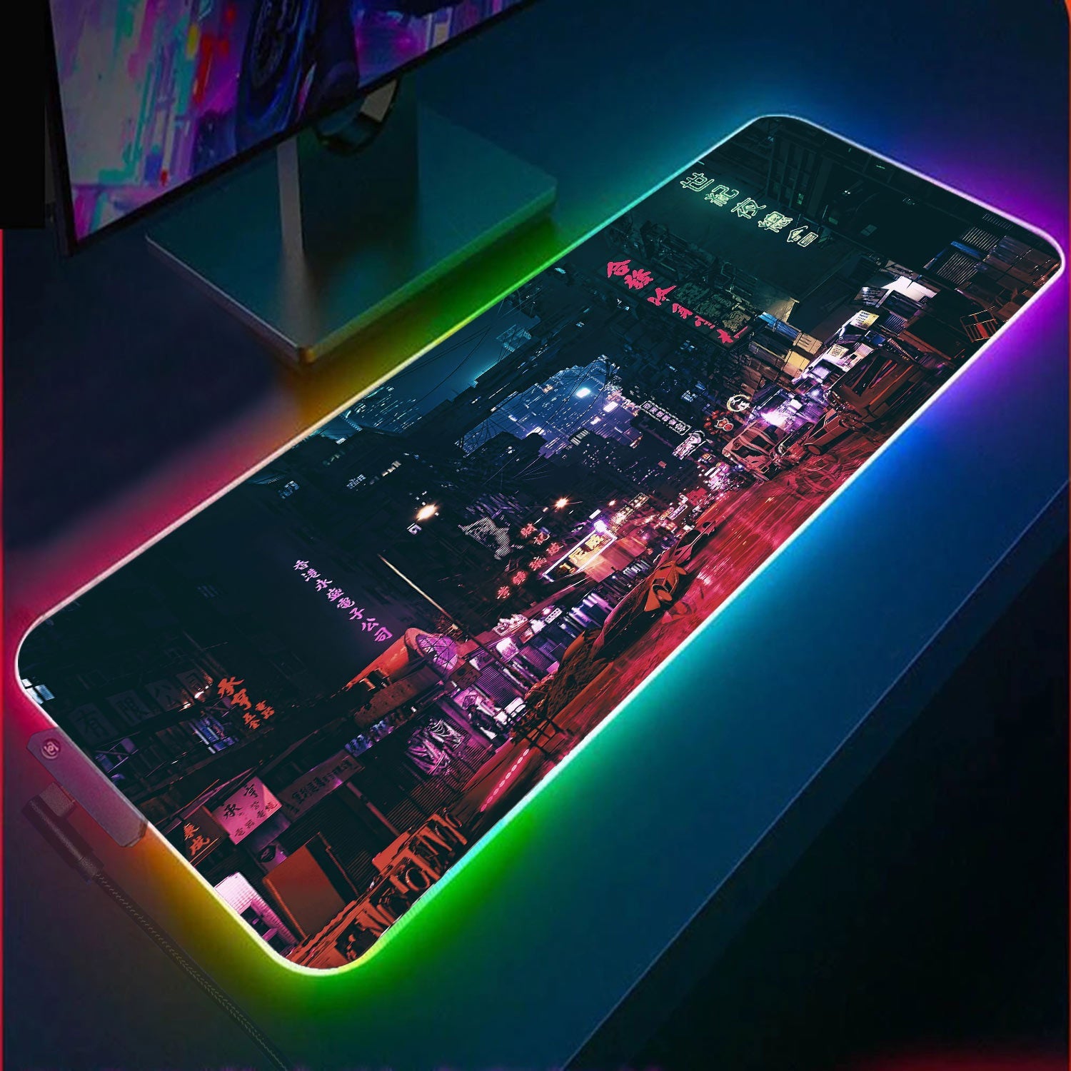 Neon HongKong City RGB Gaming Mouse Pad