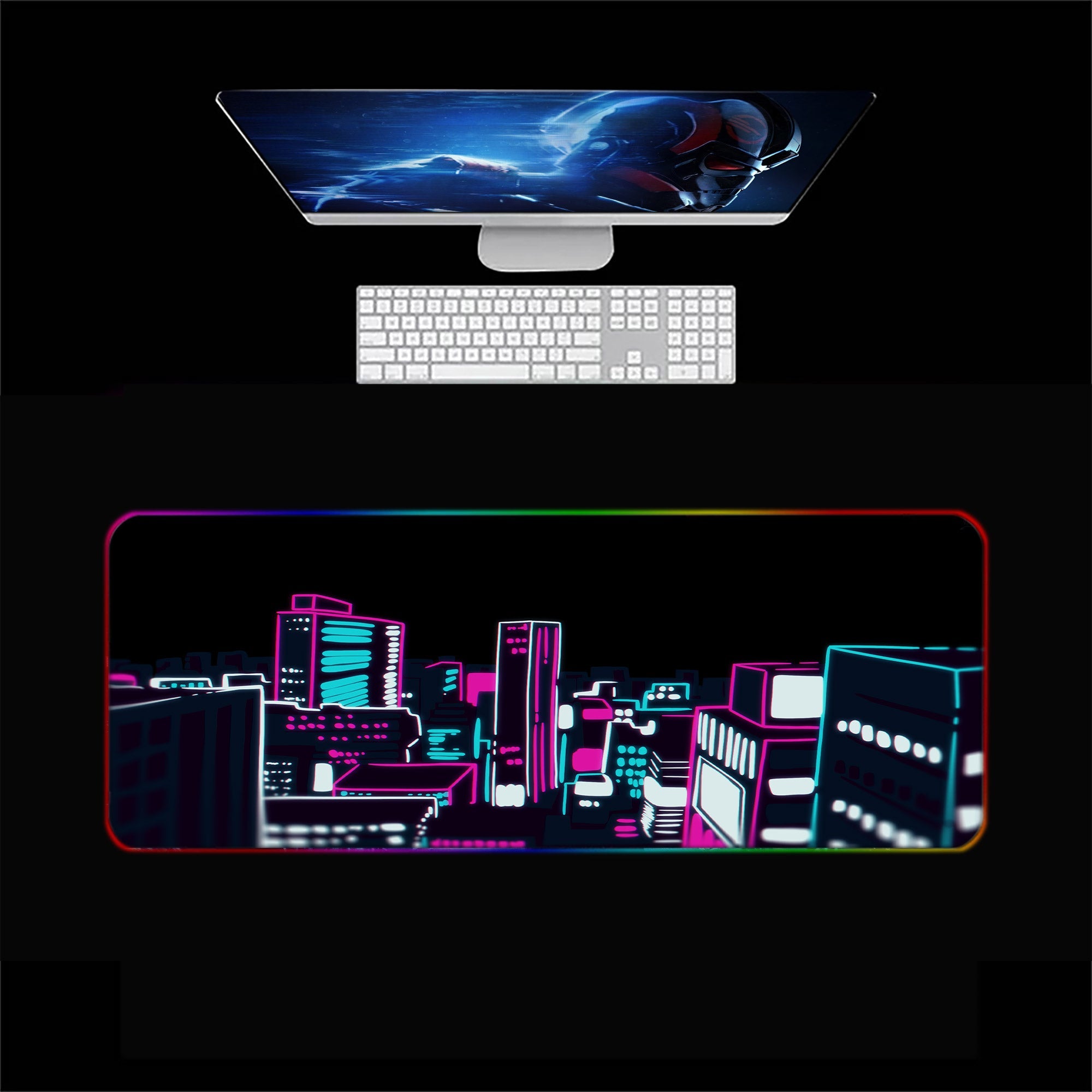 Neon City Skyline RGB Gaming Mouse Pad