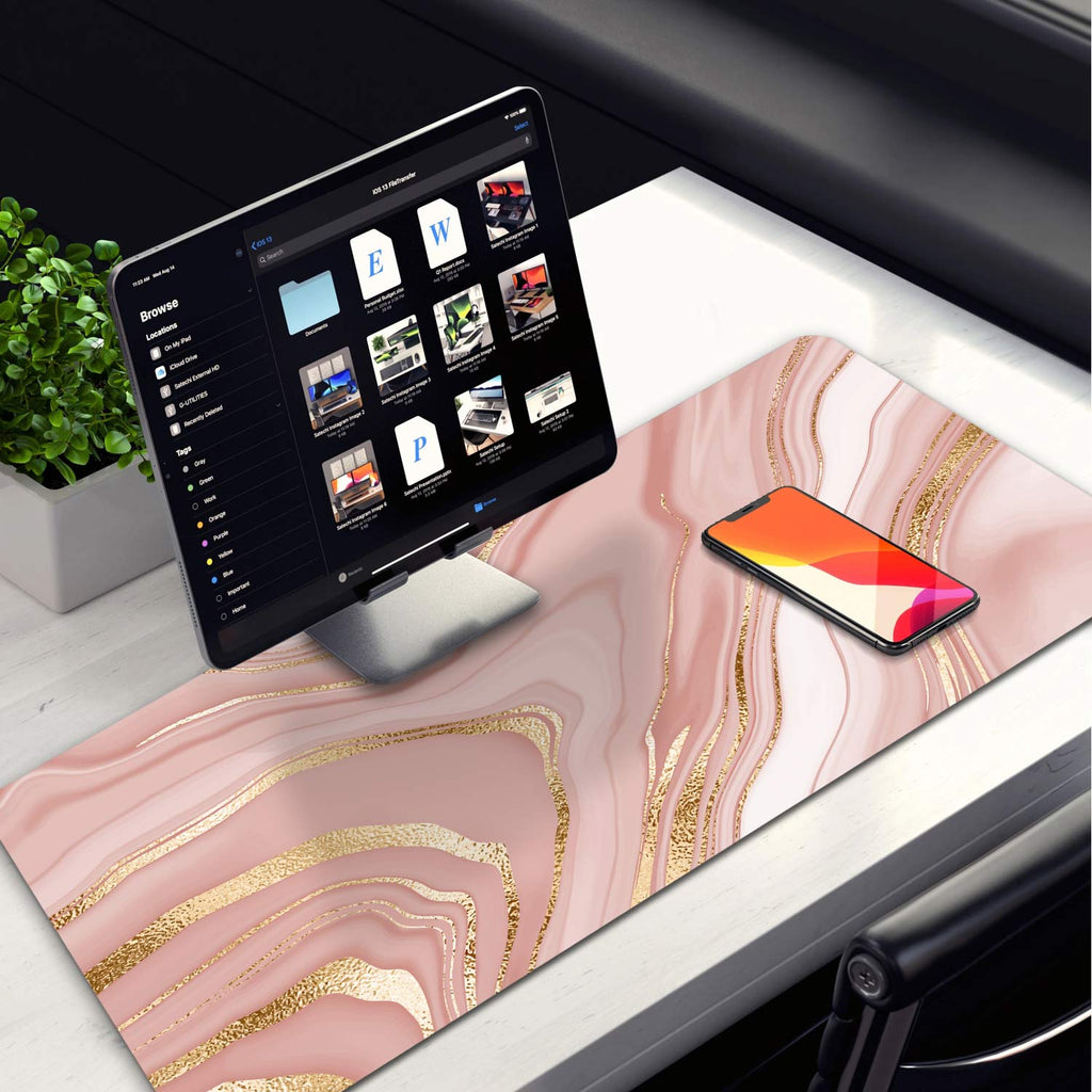 Pink & Gold Marble Design Desk Pad