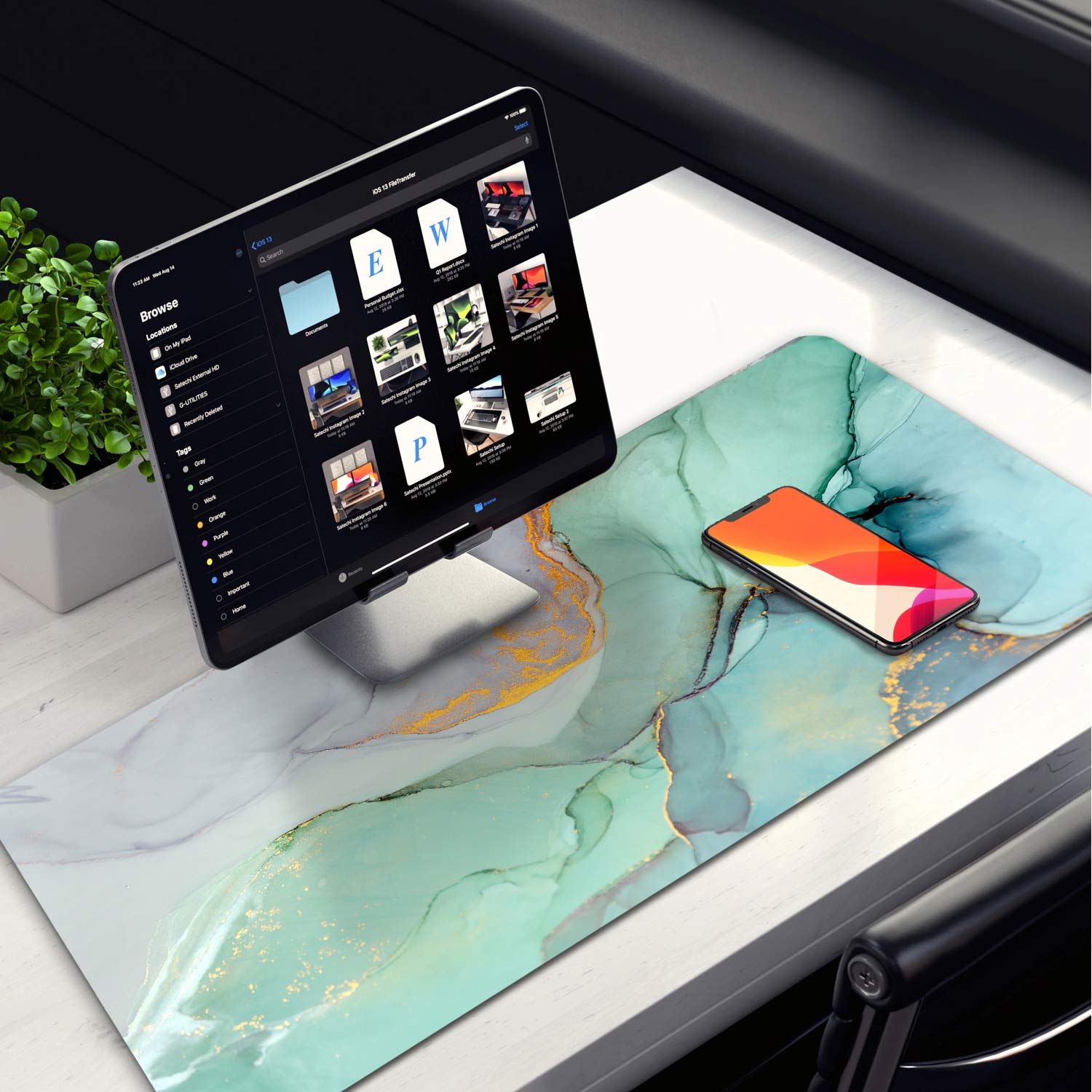 Green Marble Design Desk Pad