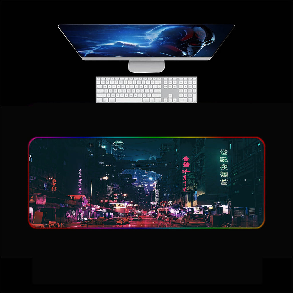 Neon HongKong City RGB Gaming Mouse Pad