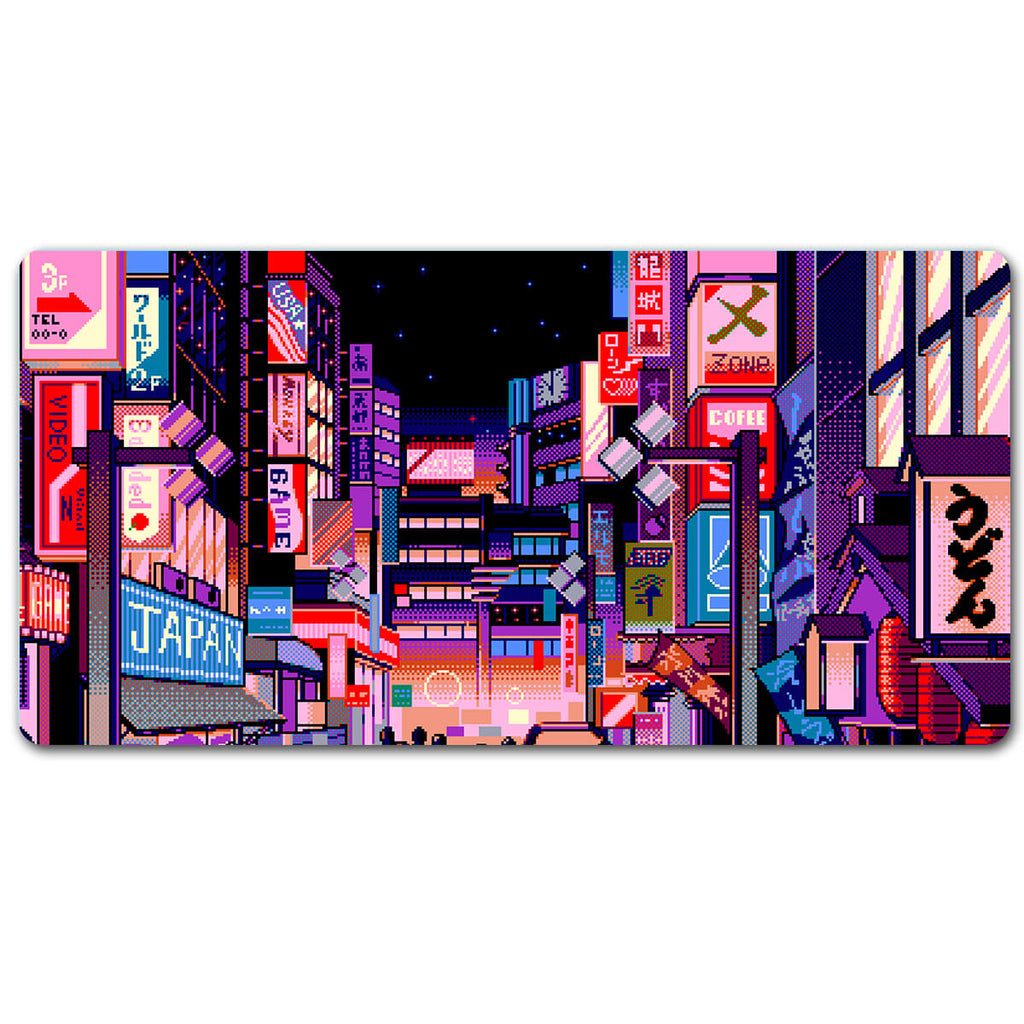 Neon Japanese City Gaming Desk Pad Long