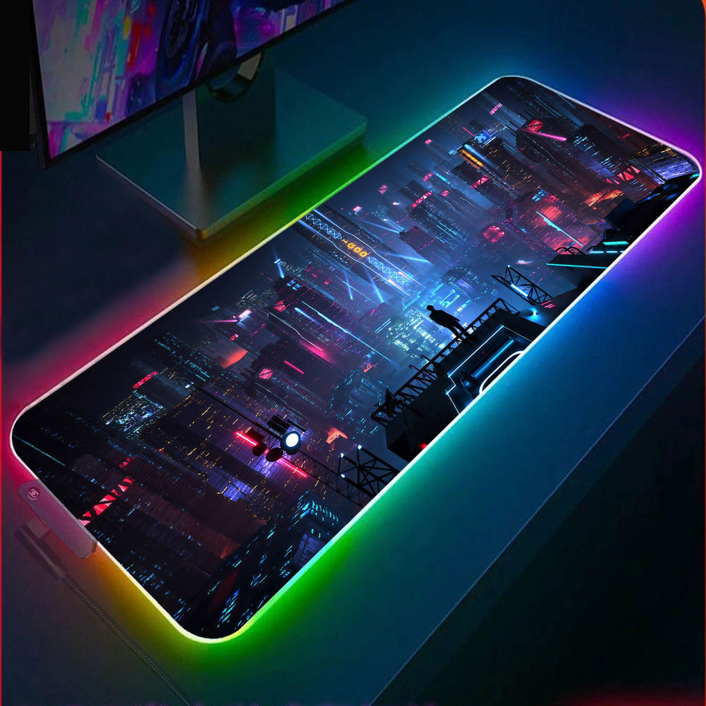 Neon City Night RGB Gaming Mouse Pad