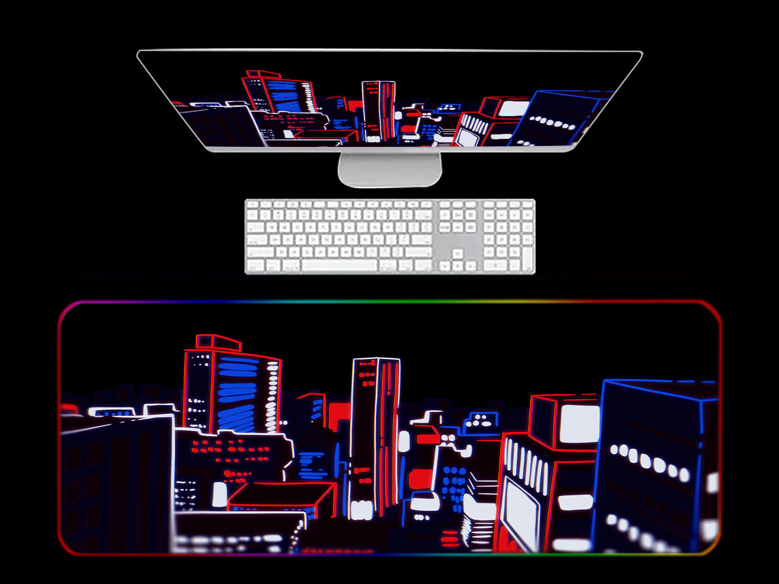 Neon City Skyline RGB Gaming Mouse Pad