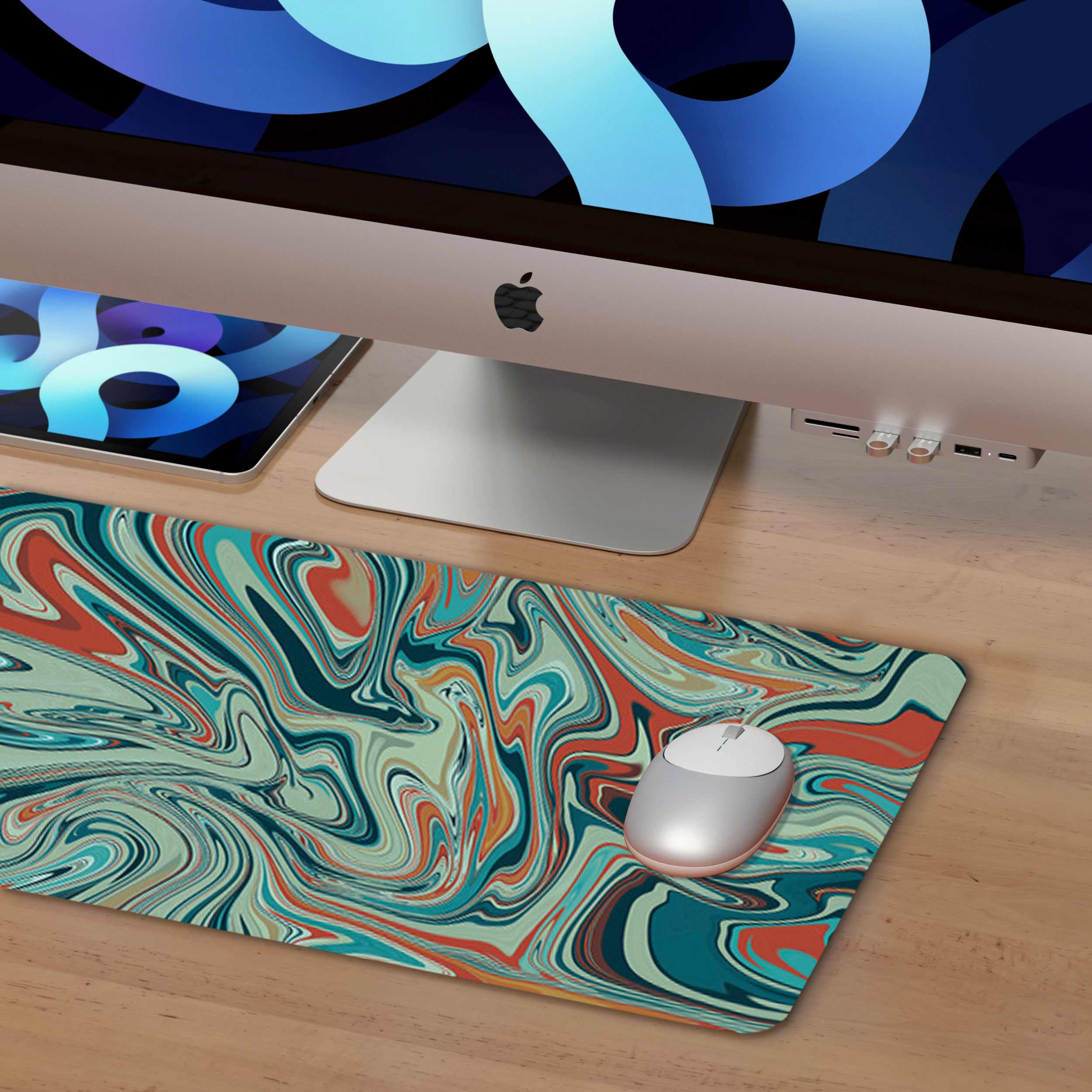 Abstract Green/Orange Pattern Mouse Pad Long