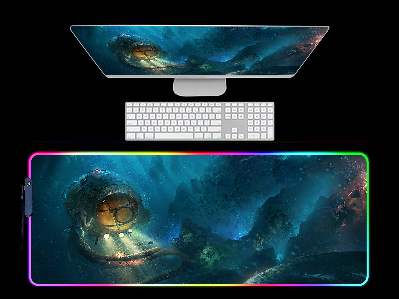 Cthulhu Submarine RGB Light Gaming Mouse Pad