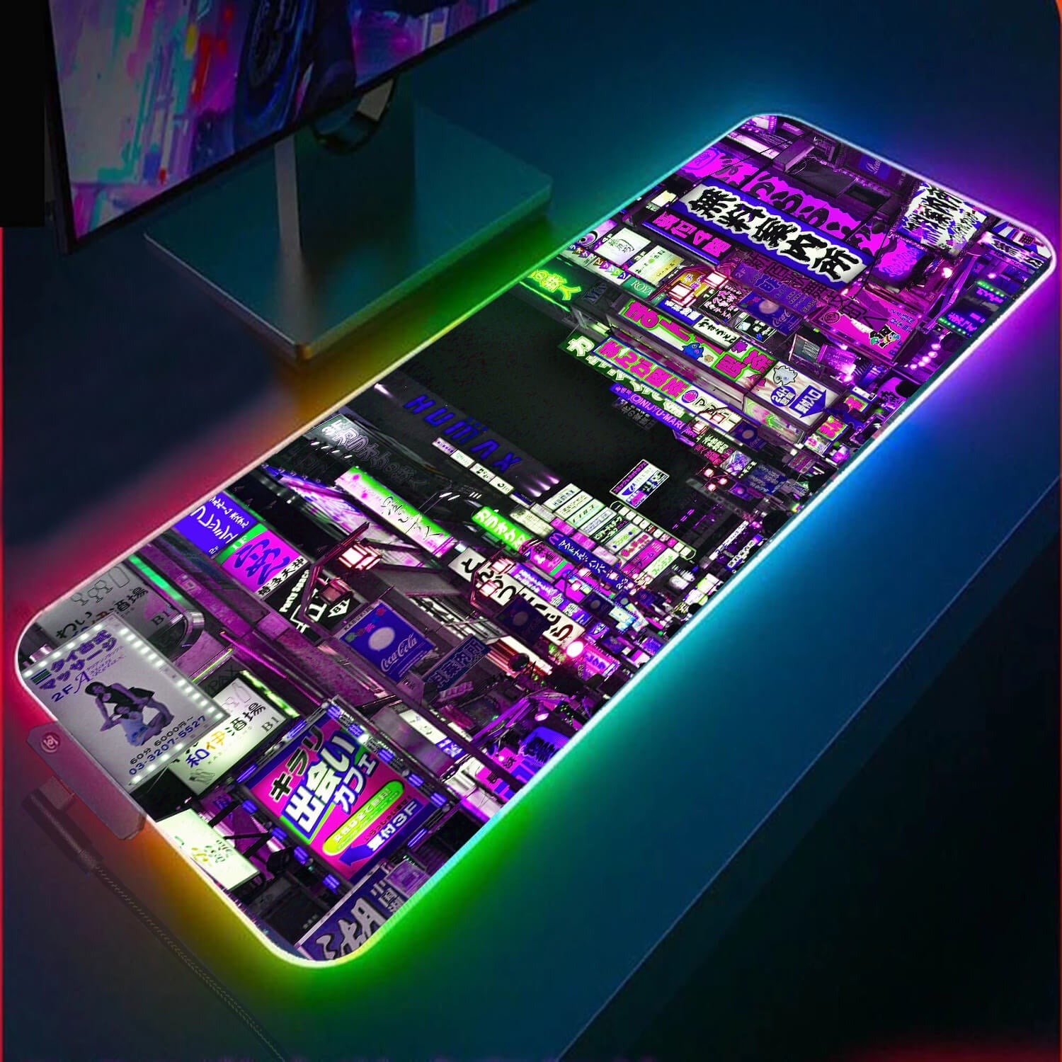Retrowave Tokyo City RGB Gaming Mouse Pad