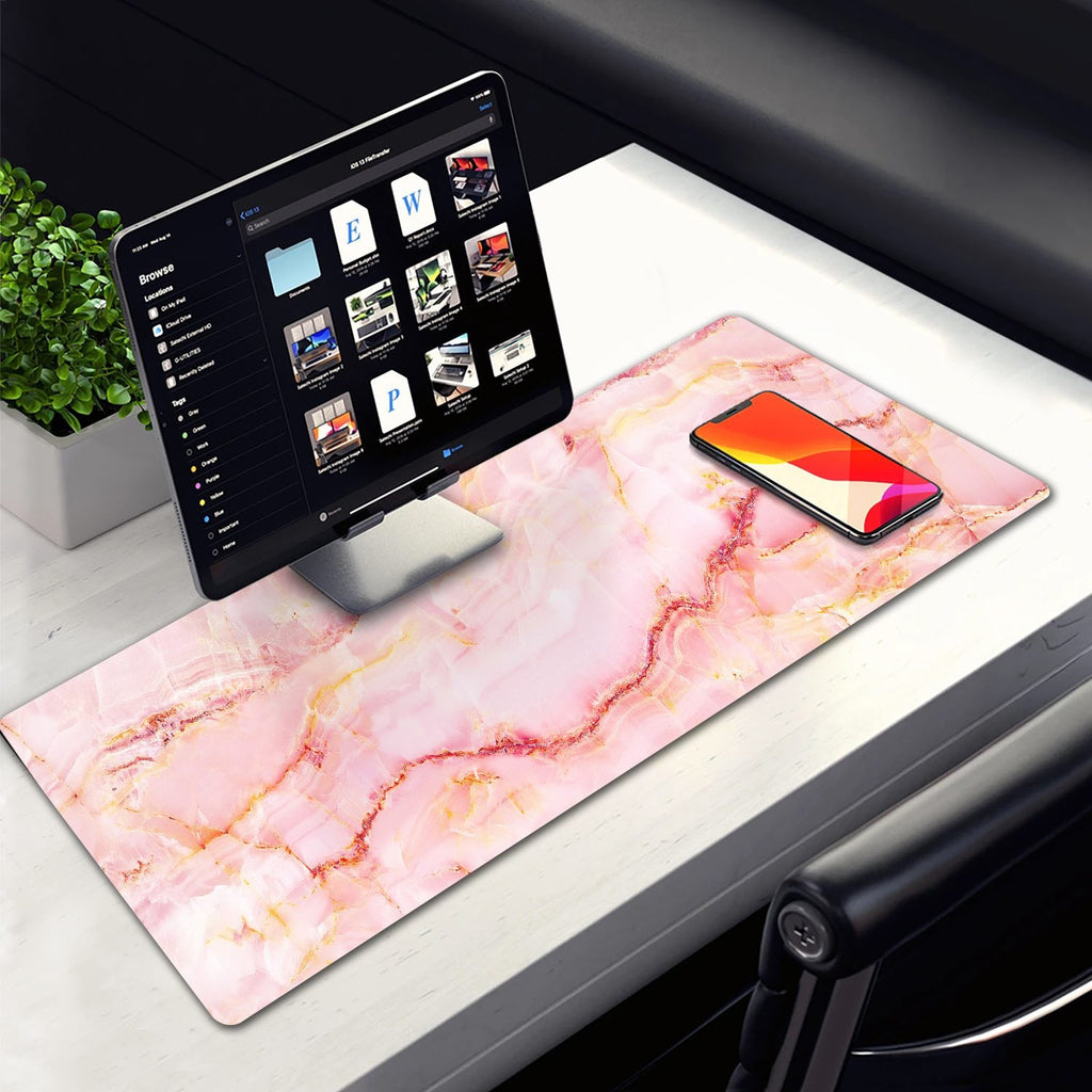 Pink Marble Design Desk Pad