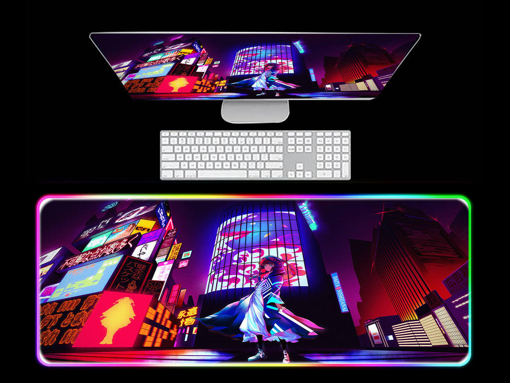 Neon Tokyo City Anime  RGB Gaming Mouse Pad