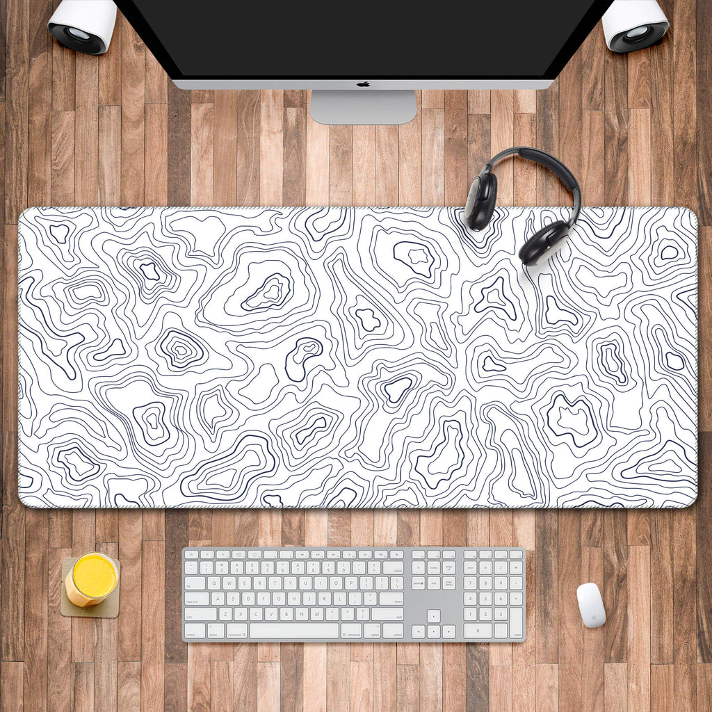 White Topographic Map Desk Mat