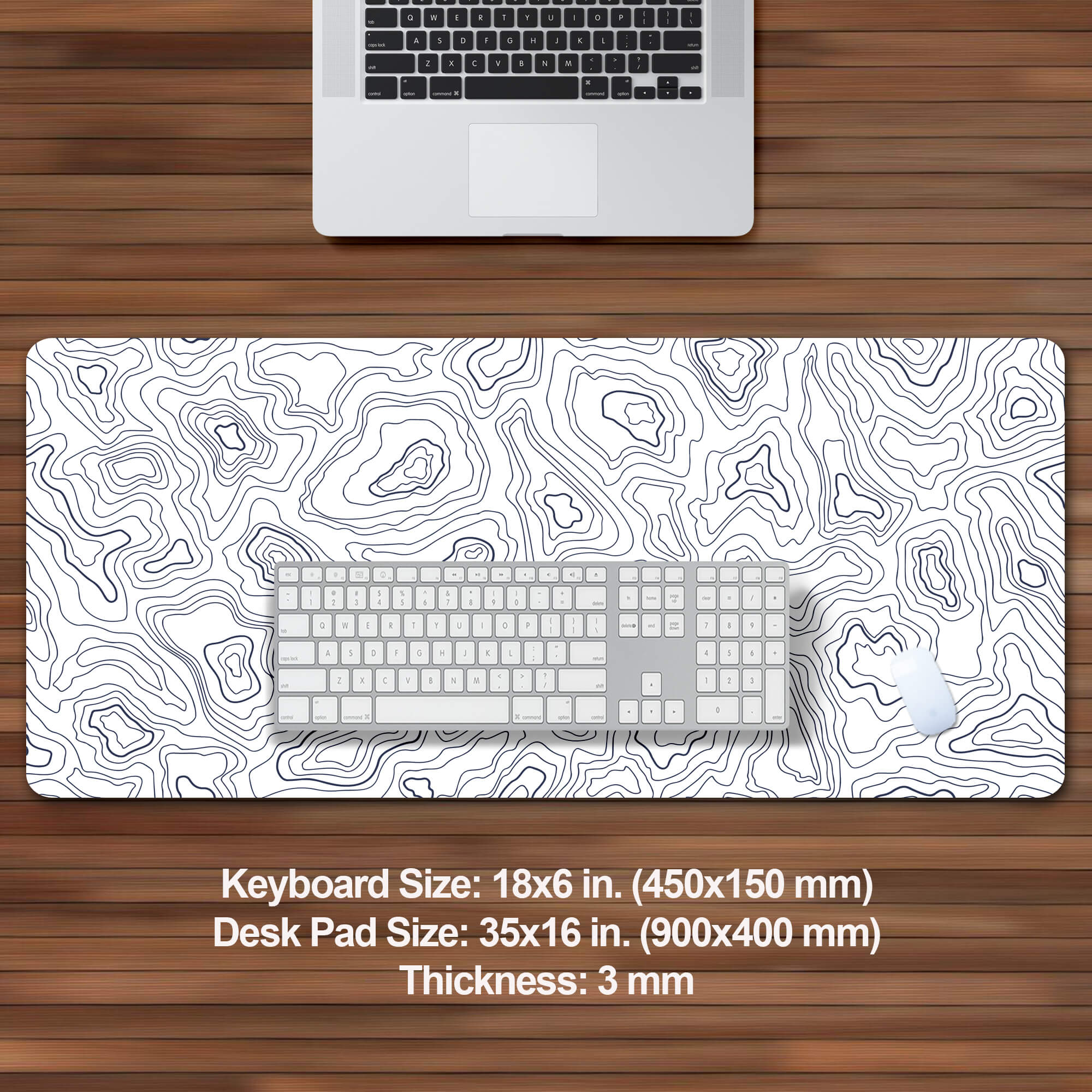 White Topographic Map Desk Mat