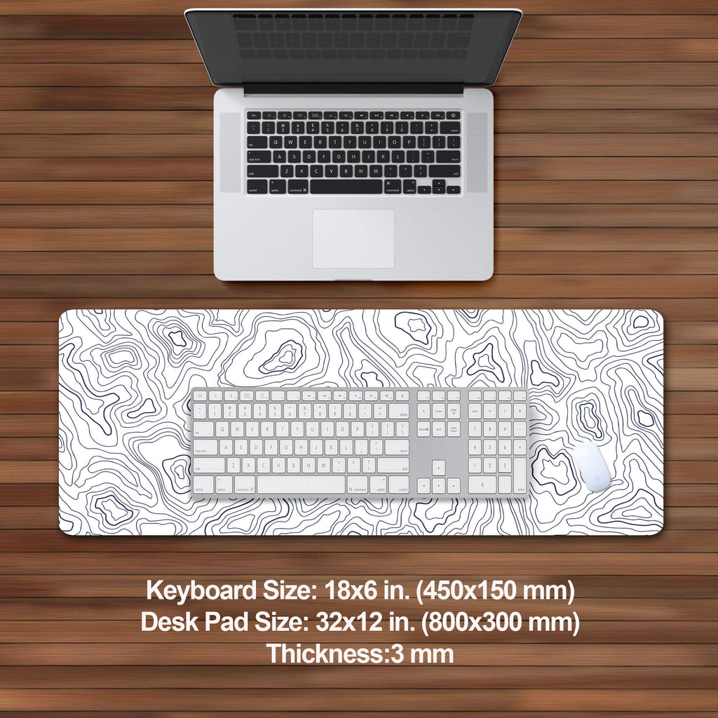 White Topographic Map Desk Mat