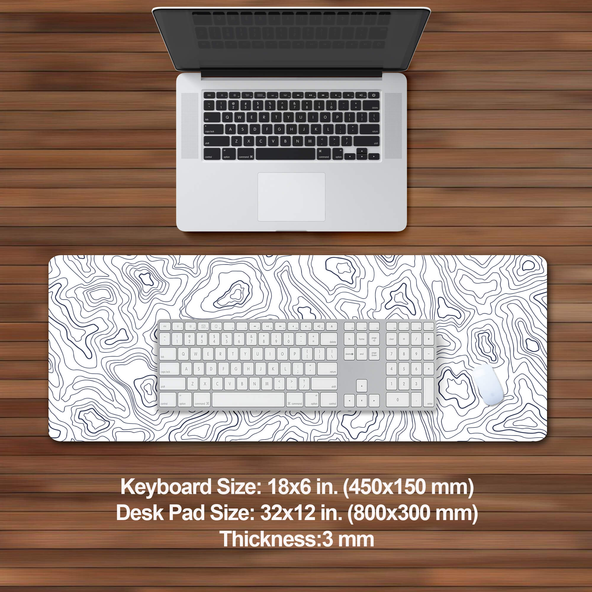 White Topographic Map Desk Mat