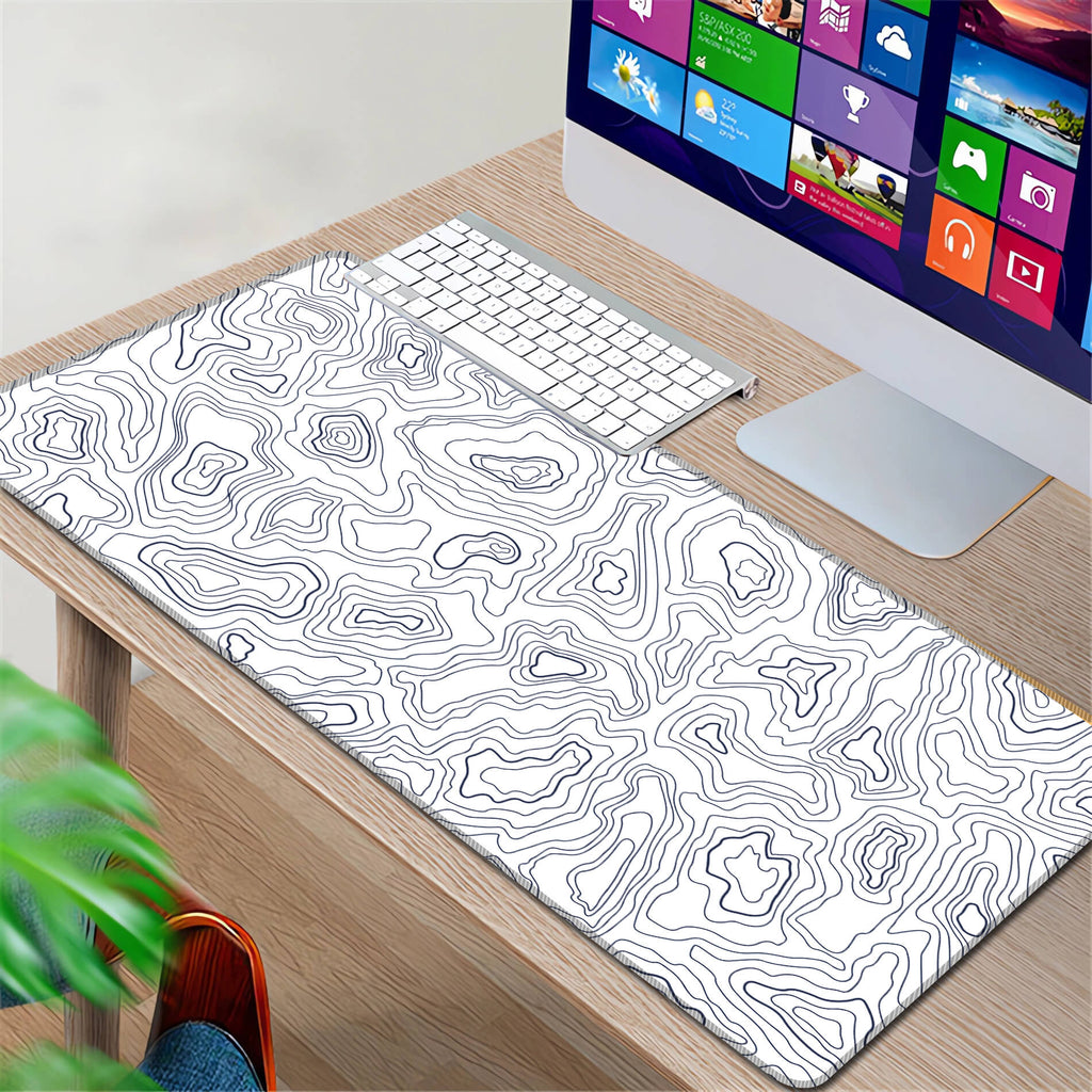White Topographic Map Desk Mat
